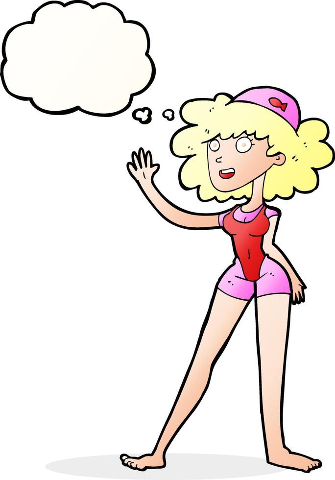 cartoon swimmer woman with thought bubble vector