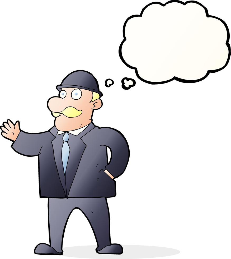 cartoon sensible business man in bowler hat with thought bubble vector