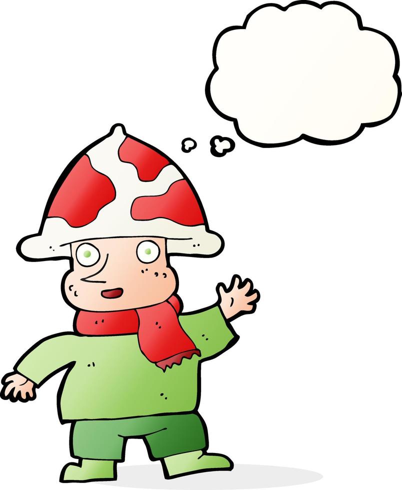 cartoon mushroom man with thought bubble vector