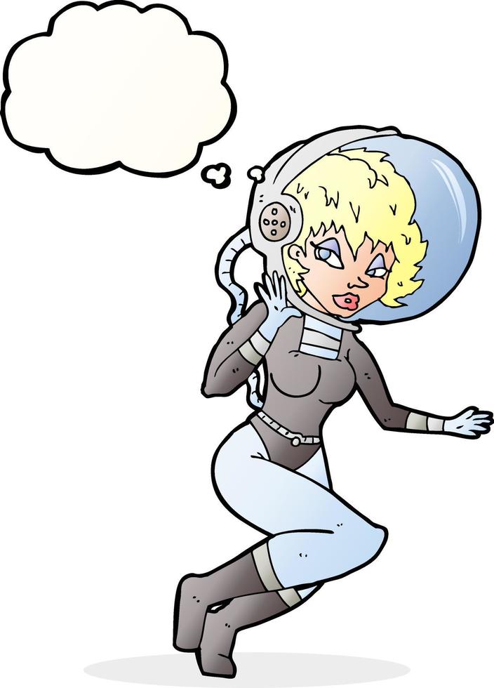 cartoon space woman with thought bubble vector