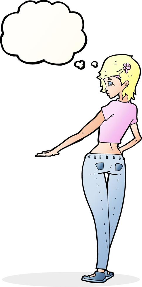 cartoon pretty girl in jeans and tee with thought bubble vector