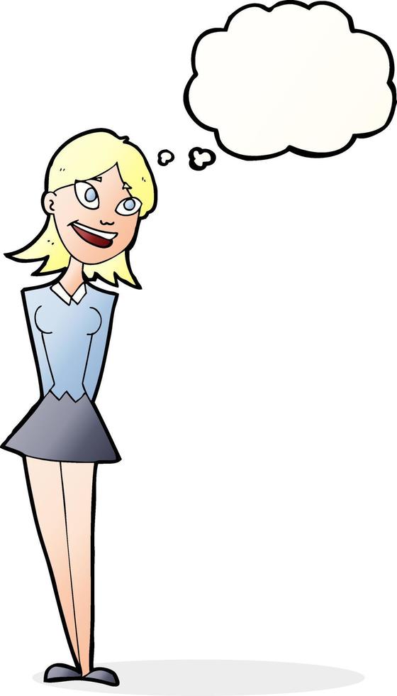 cartoon happy woman with thought bubble vector