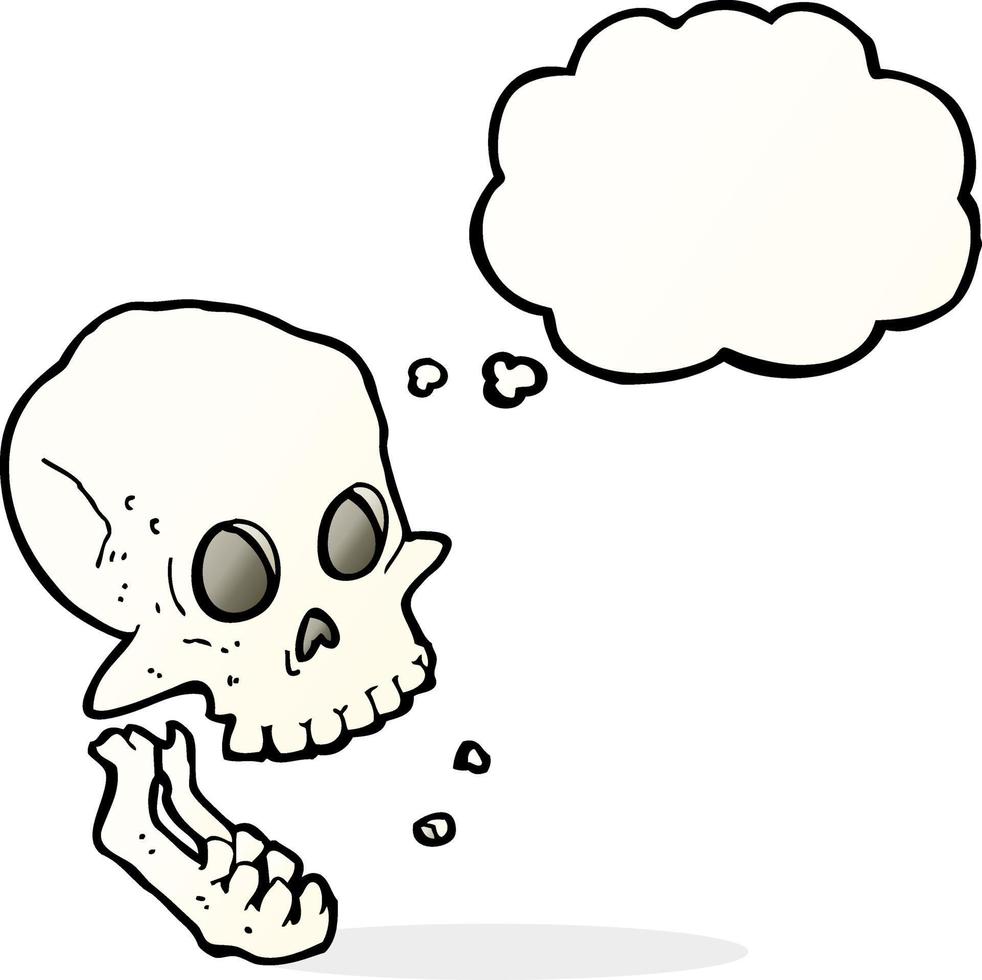 cartoon laughing skull with thought bubble vector