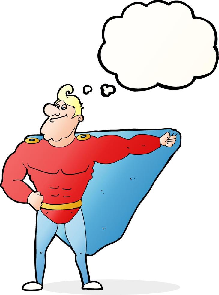 funny cartoon superhero with thought bubble vector