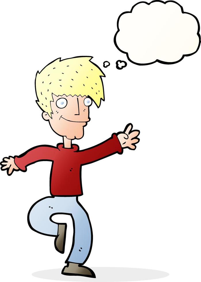 cartoon happy man dancing with thought bubble vector