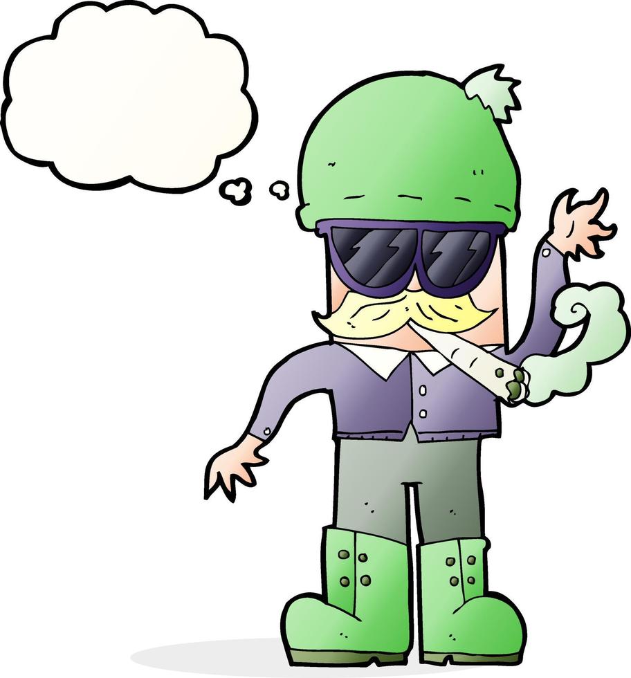 cartoon man smoking pot with thought bubble vector