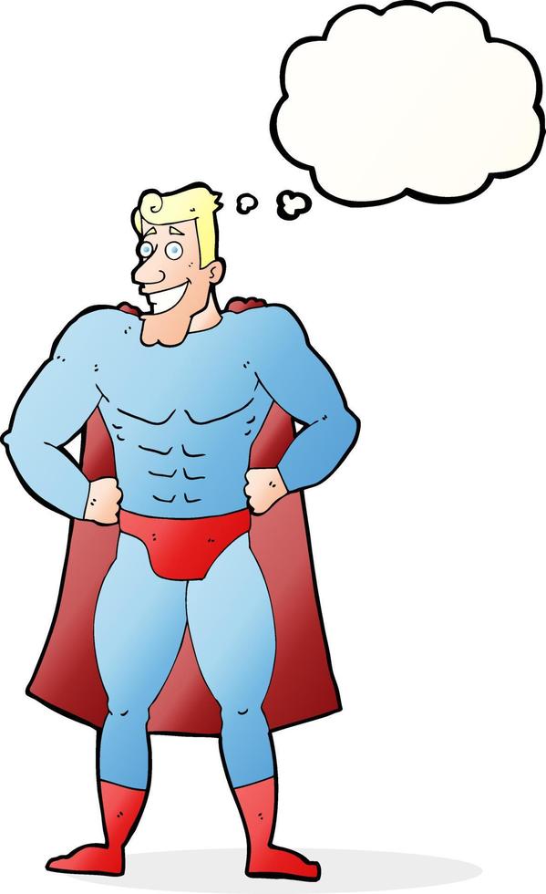 cartoon superhero with thought bubble vector