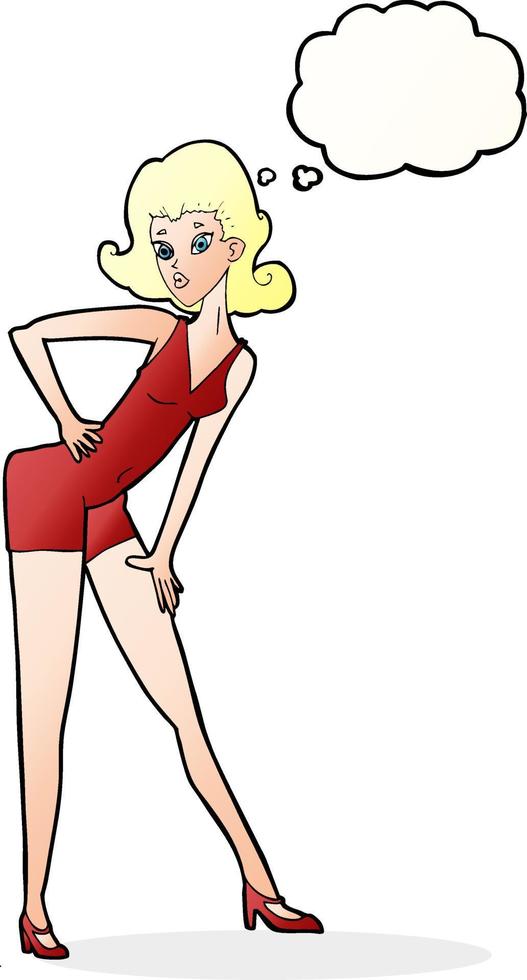 cartoon model woman posing with thought bubble vector