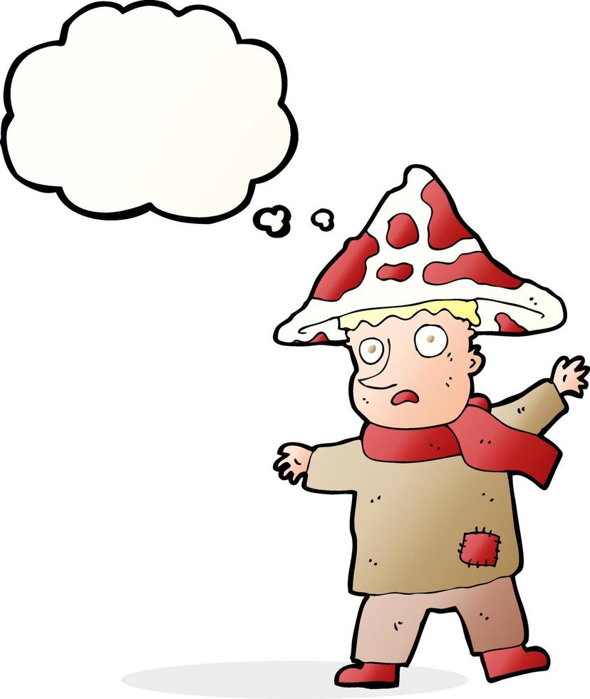 cartoon magical mushroom man with thought bubble vector