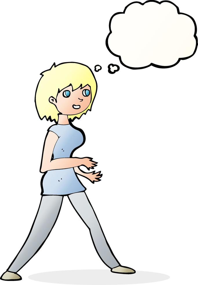 cartoon woman walking with thought bubble vector