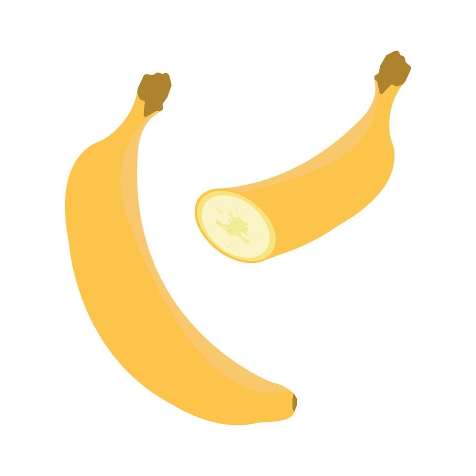 plátano entero y medio plátano sobre fondo blanco vector