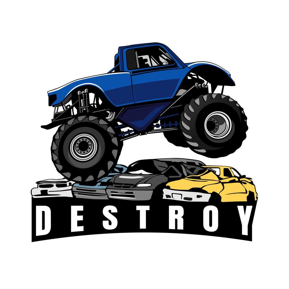 MONSTER TRUCK DESTROY ILLUSTRATION DESIGN VECTOR