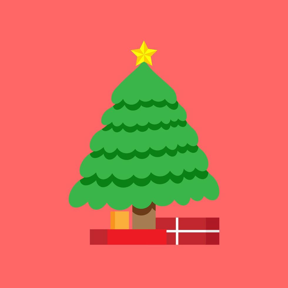 arbol de navidad con caja de regalo vector