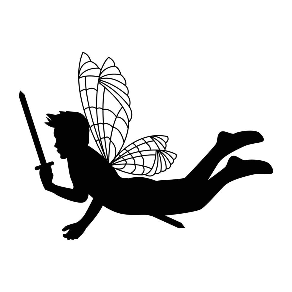 cute fairy boy silhouette illustration vector