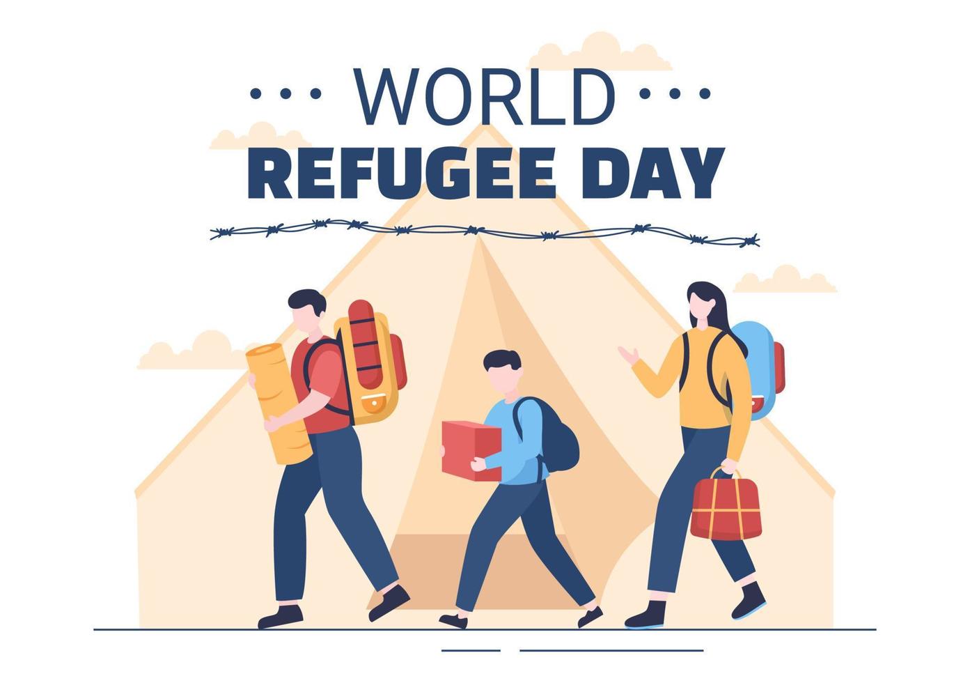 World Refugee Day Template Hand Drawn Cartoon Flat Illustration with Hands, Family and Climb Barbed Wire Fence to Immigrate to Save Place vector