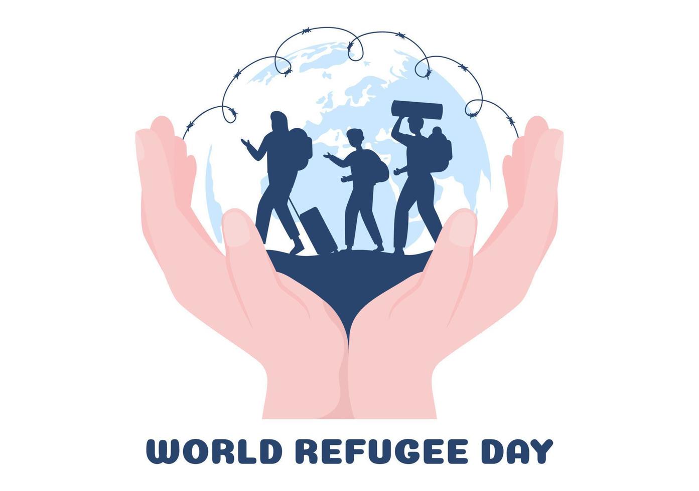 World Refugee Day Template Hand Drawn Cartoon Flat Illustration with Hands, Family and Climb Barbed Wire Fence to Immigrate to Save Place vector