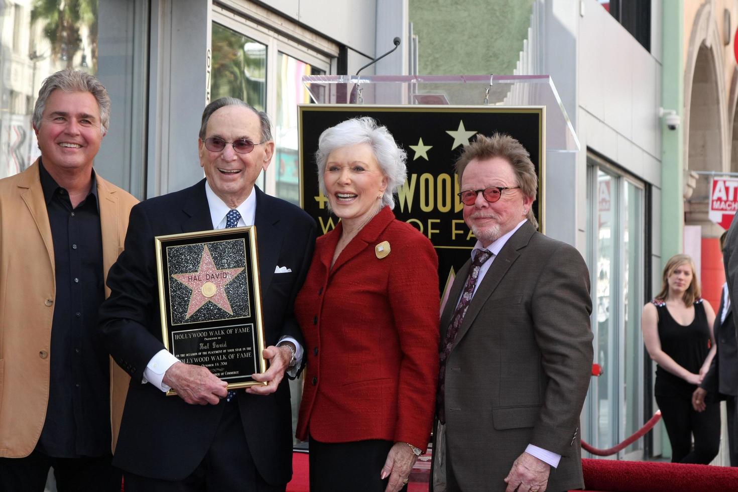 LOS ANGELES, OCT 14 -  Steve Tyrell, Hal David  and Wife, Paul Williams at the Ceremony to Bestow a Star on the Hollywood Walk of Fame for Hal David at the Musicians Institute on October 14, 2011 in Los Angelees, CA photo