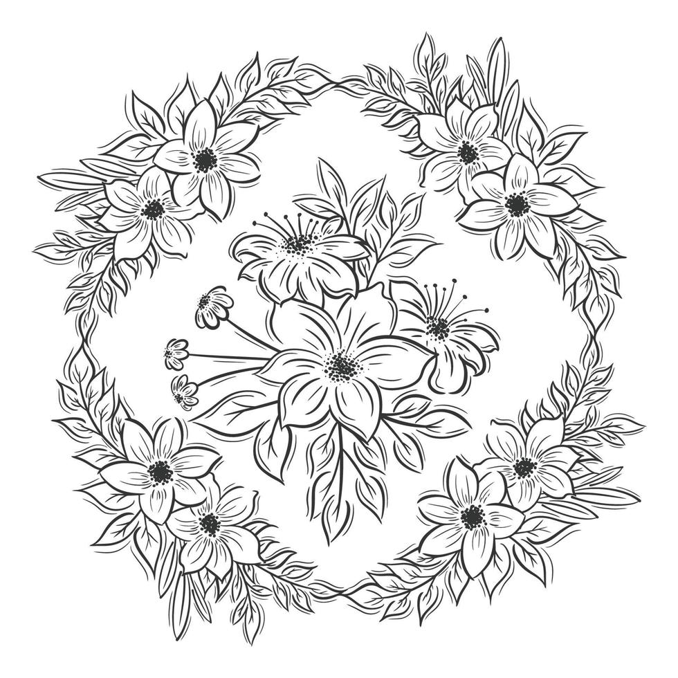 colección de círculos de ramos de flores dibujadas a mano vector