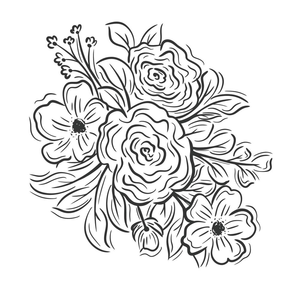 Hand drawn flower bouquets decorative elements collection vector