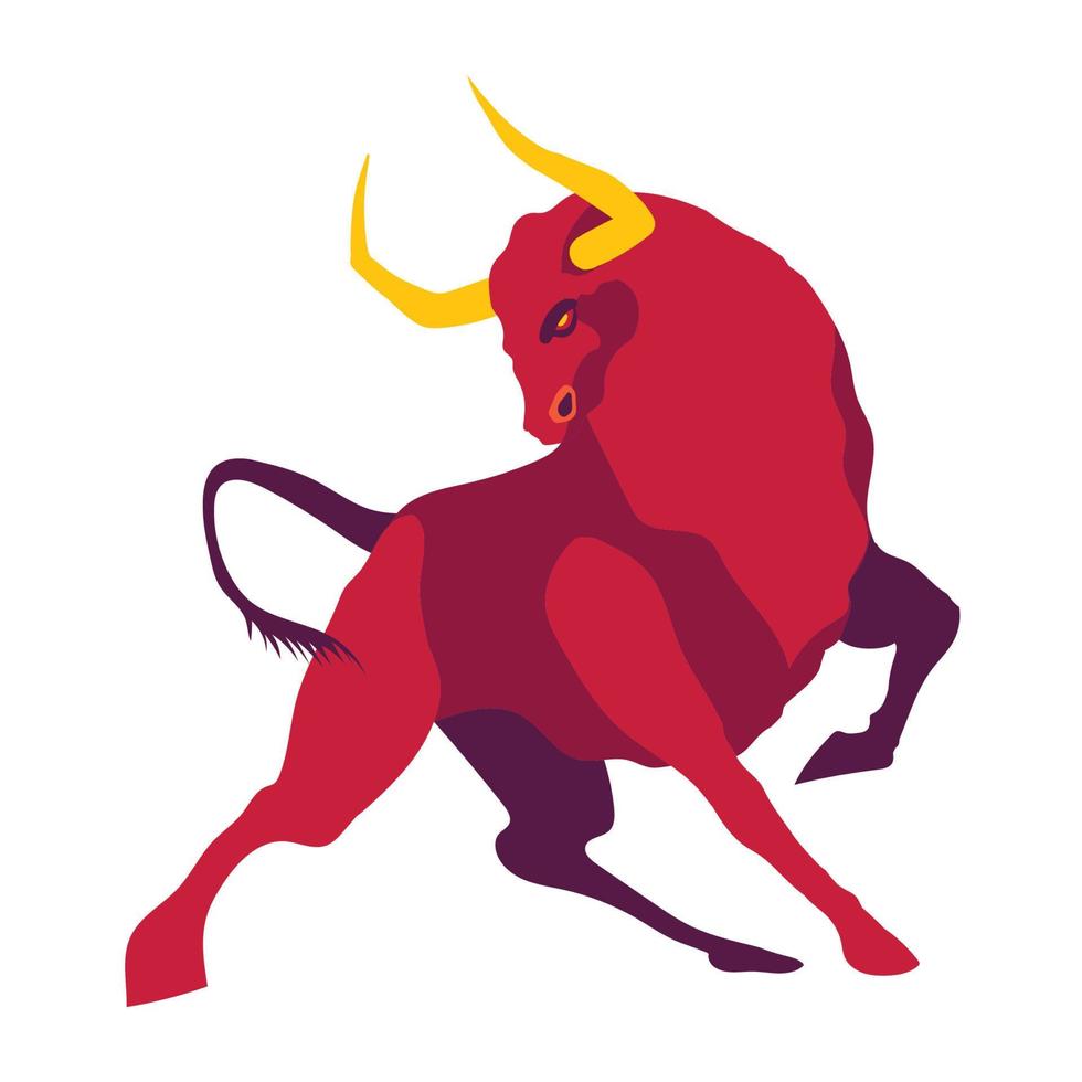 an isolated vector graphic of the red bullfighter in the running post,  fighting post, logo, icon, Chinese new year, and financial icon.