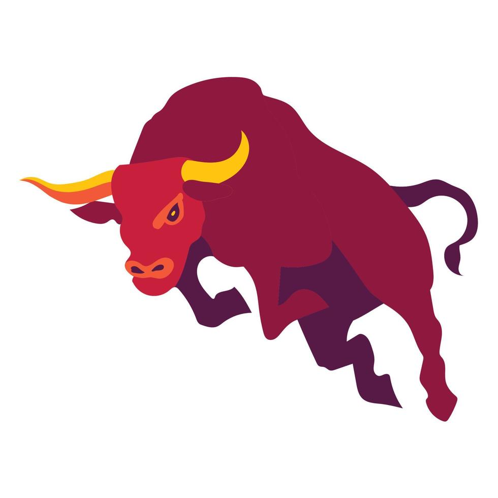 an isolated vector graphic of the red bullfighter in the running post,  fighting post, logo, icon, Chinese new year, and financial icon.