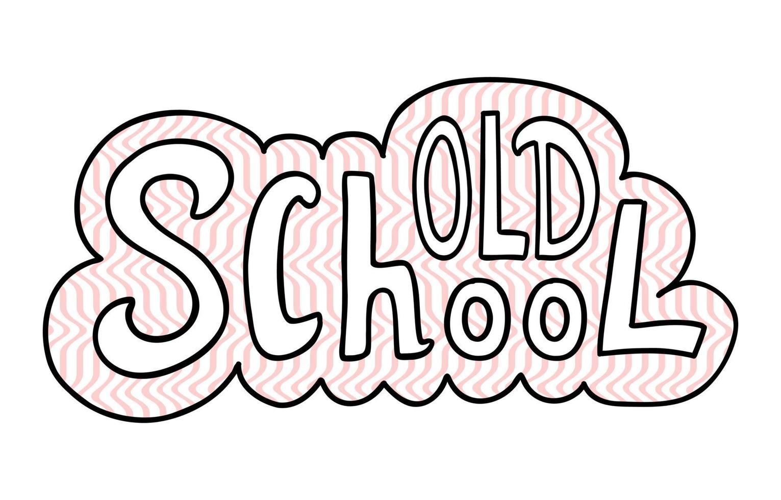 Old School lettering on 70s style on white background. Retro groovy quote old school with vintage hippie style. Hand drawn doodle vector sticker. Outline vector illustration