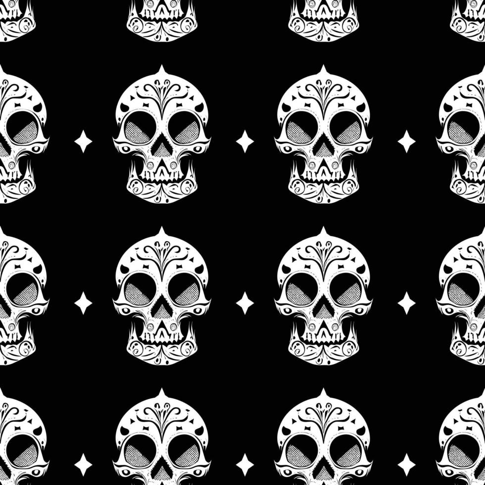Black and white elegant Halloween pirate horror skull seamless pattern vector
