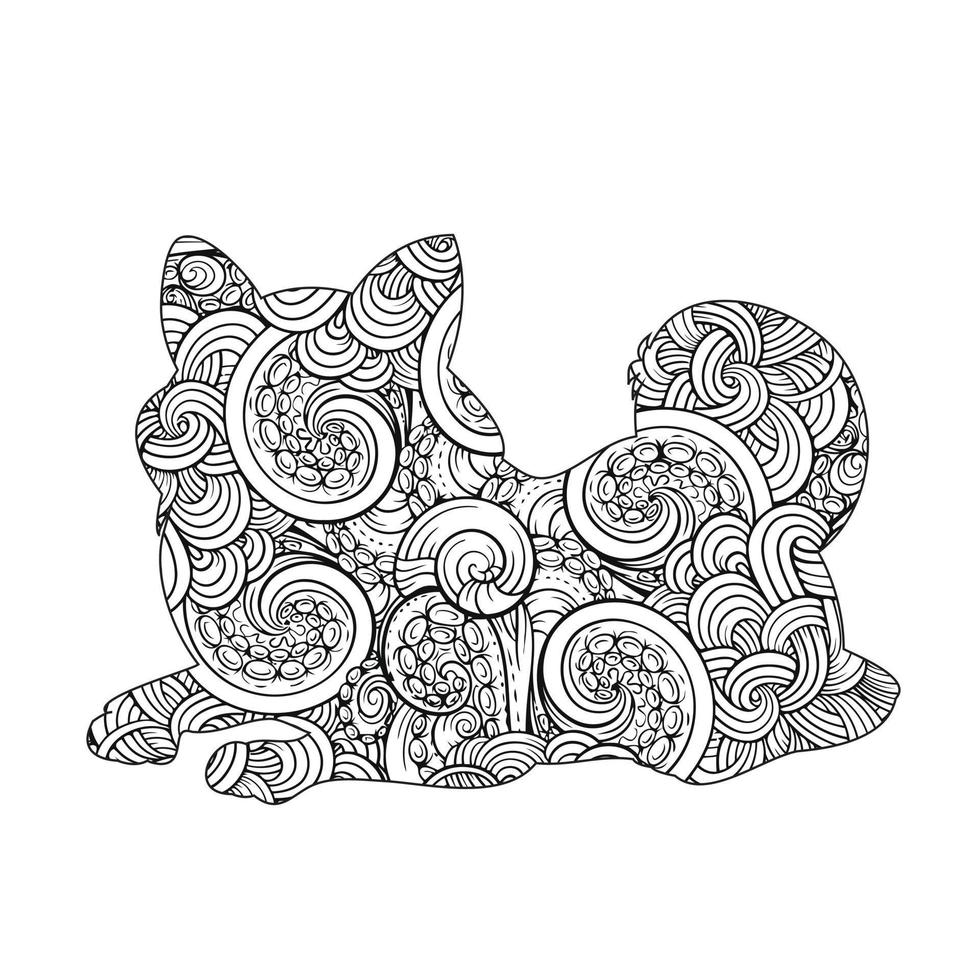 Cute dog mandala coloring vector illustration line art design for kids and adults.