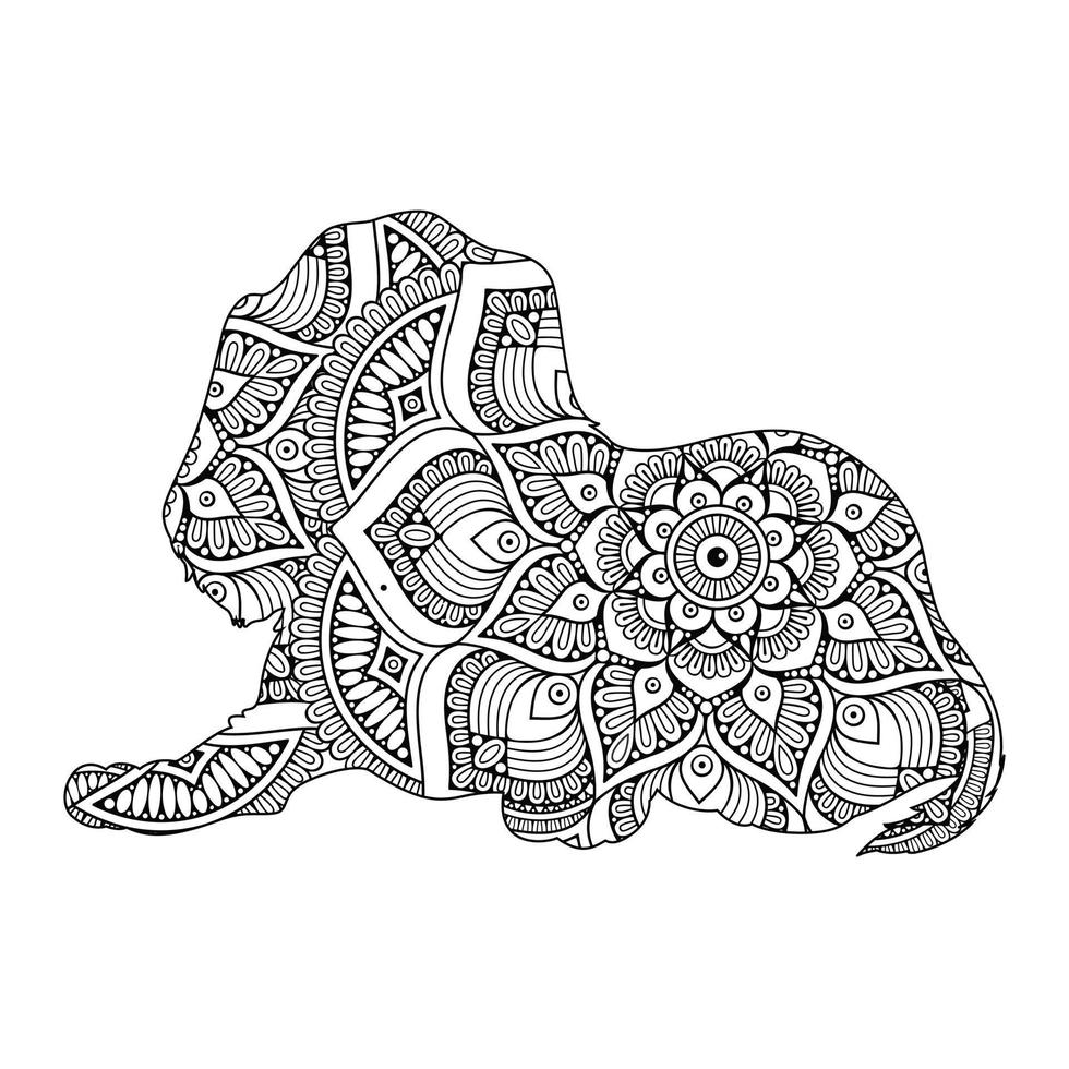 Cute dog mandala coloring vector illustration line art design for kids and adults.