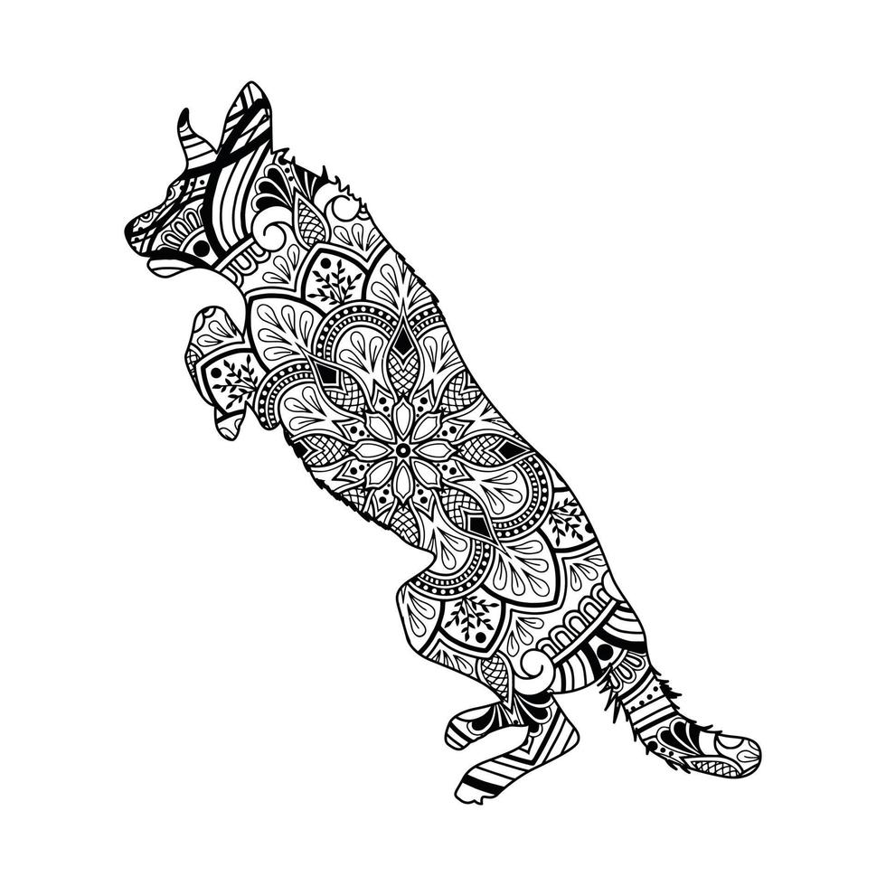 Cute dog mandala coloring vector illustration line art design for kids and adults.