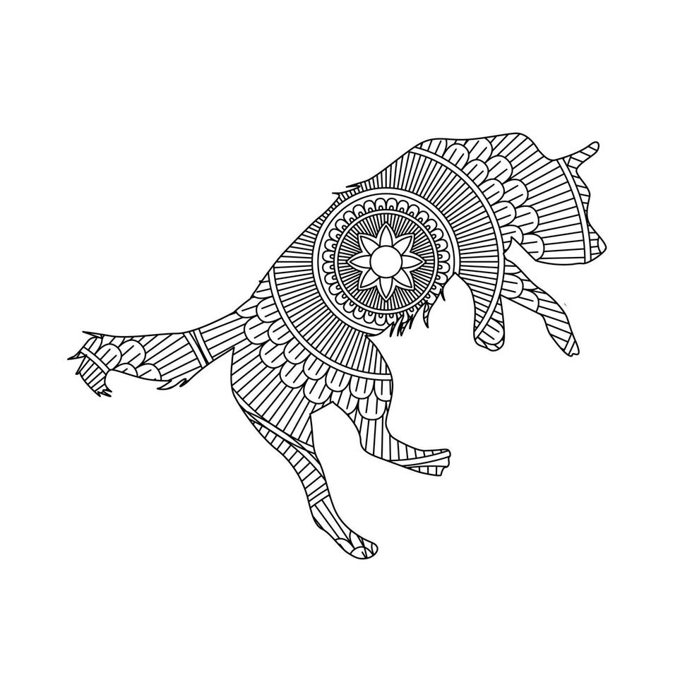 Cute dog mandala coloring vector illustration line art design for kids and adults.