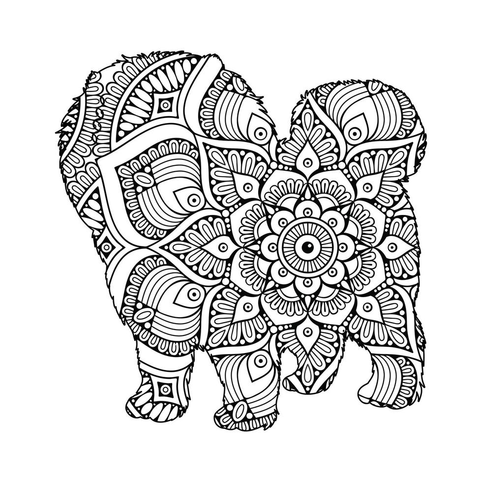 lindo perro mandala coloreando vector ilustración línea arte diseño para niños y adultos.