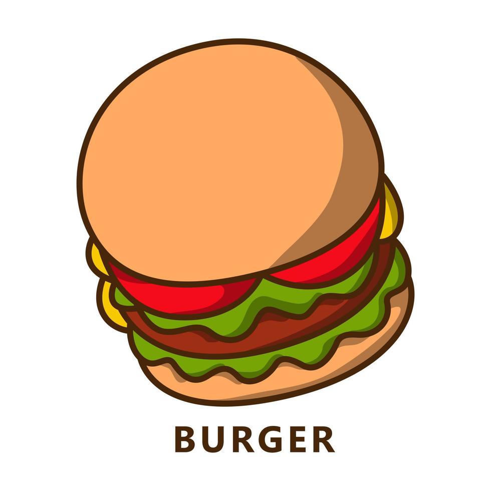 Burger illustration cartoon. food and drink logo. junkfood beefburger vector