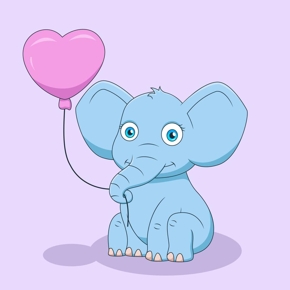 elefante lindo de dibujos animados sentado sosteniendo un globo. ilustración vectorial vector