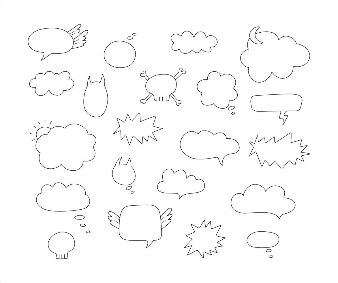 Cute hand drawn doodle vector set speech bubbles. Isolated on white background
