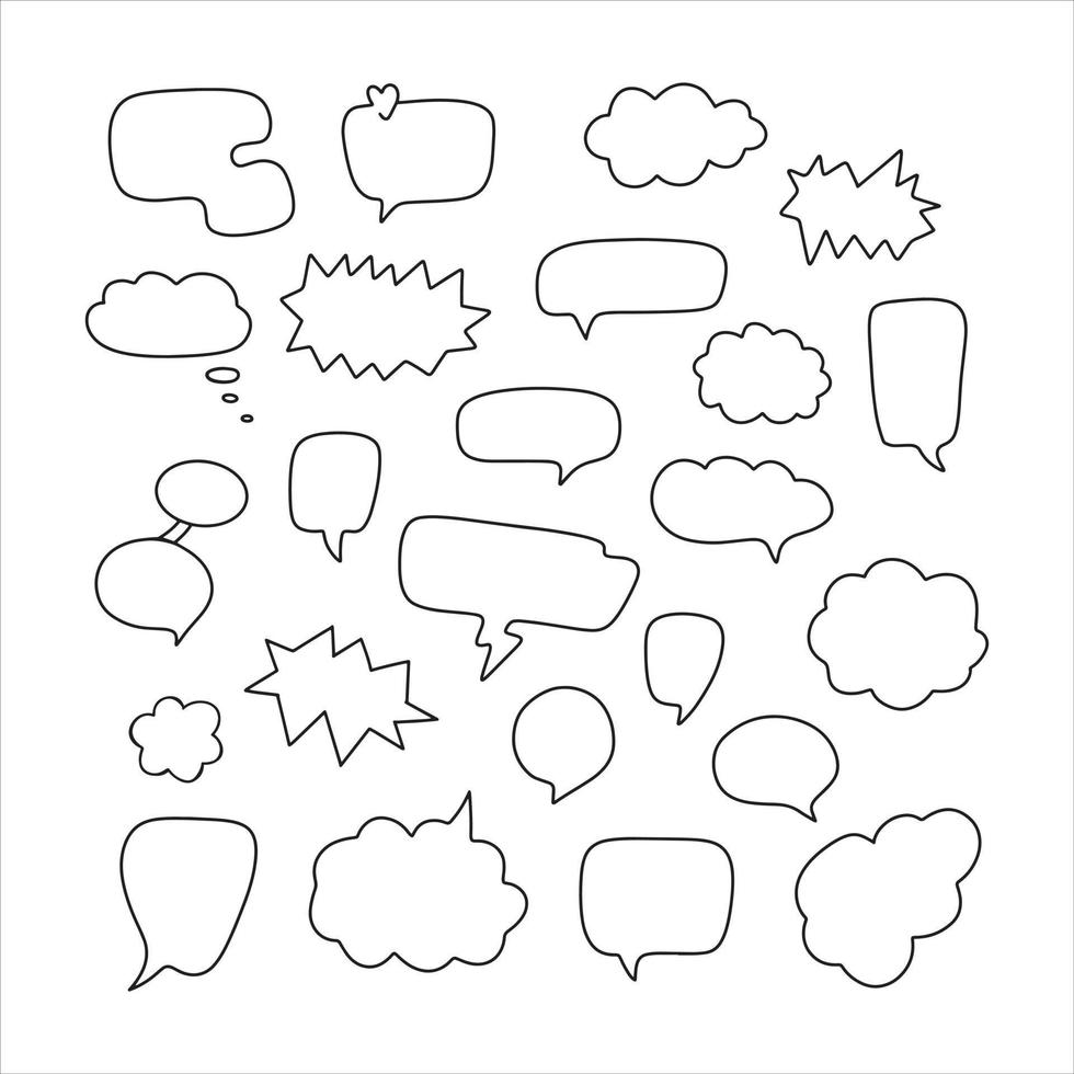 Cute hand drawn doodle vector set speech bubbles. Isolated on white background