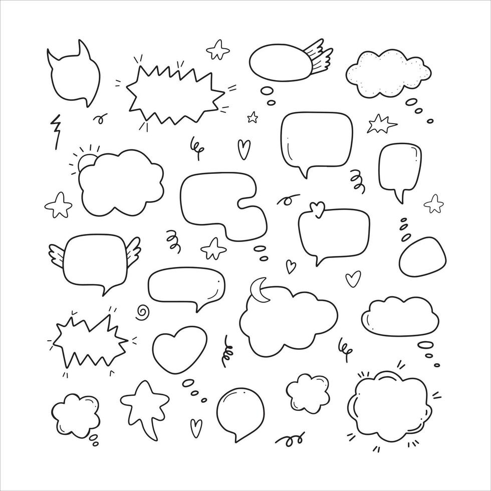Cute hand drawn doodle vector set speech bubbles. Isolated on white background
