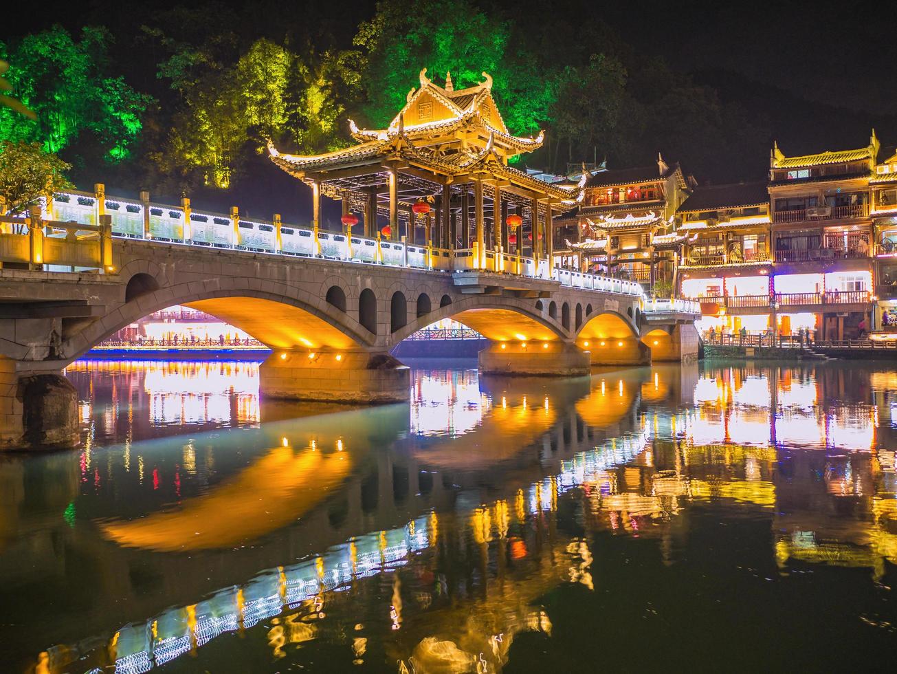 Scenery view in the night of fenghuang old town .phoenix ancient town or Fenghuang County is a county of Hunan Province, China photo