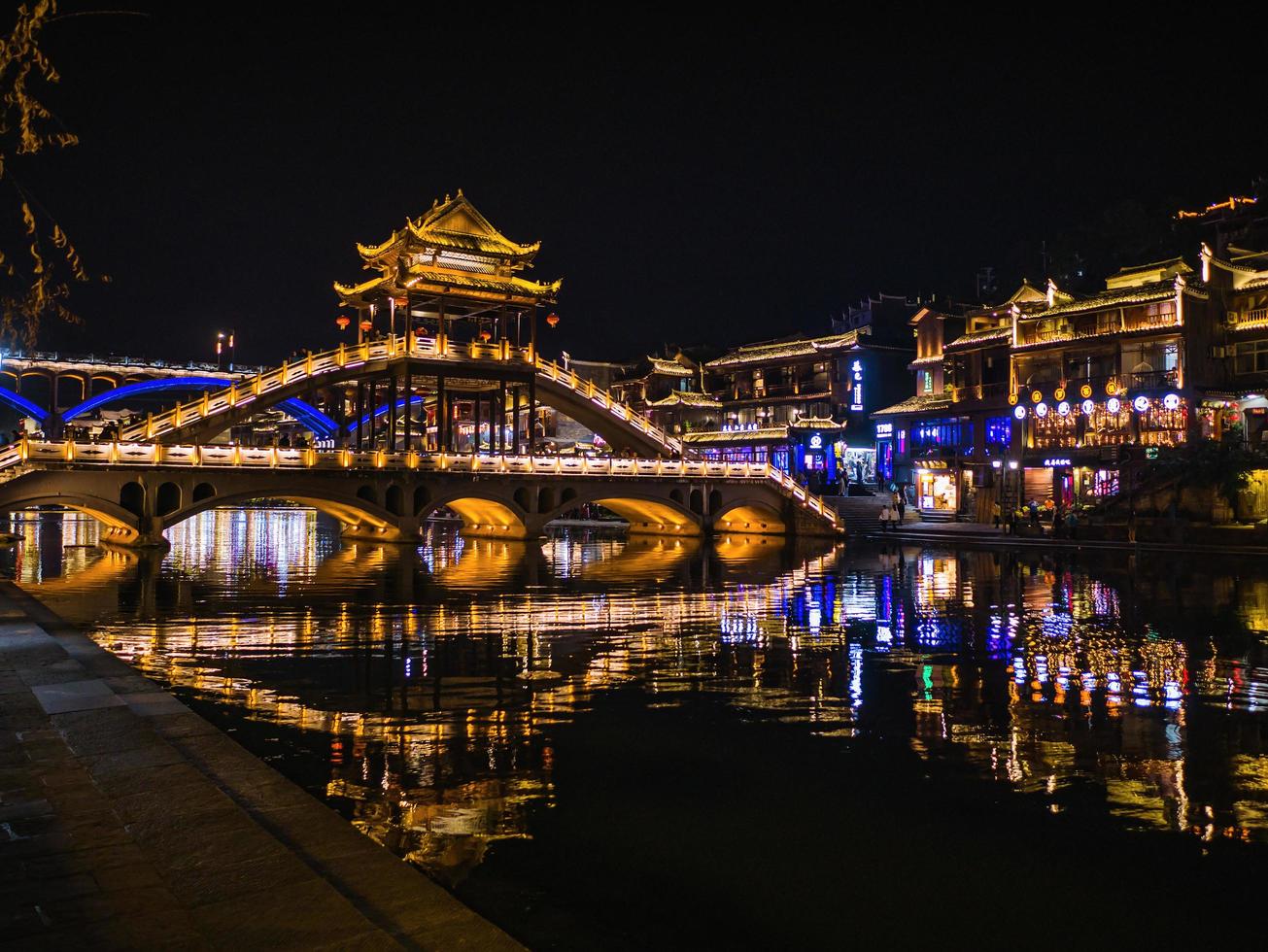Scenery view in the night of fenghuang old town .phoenix ancient town or Fenghuang County is a county of Hunan Province, China photo