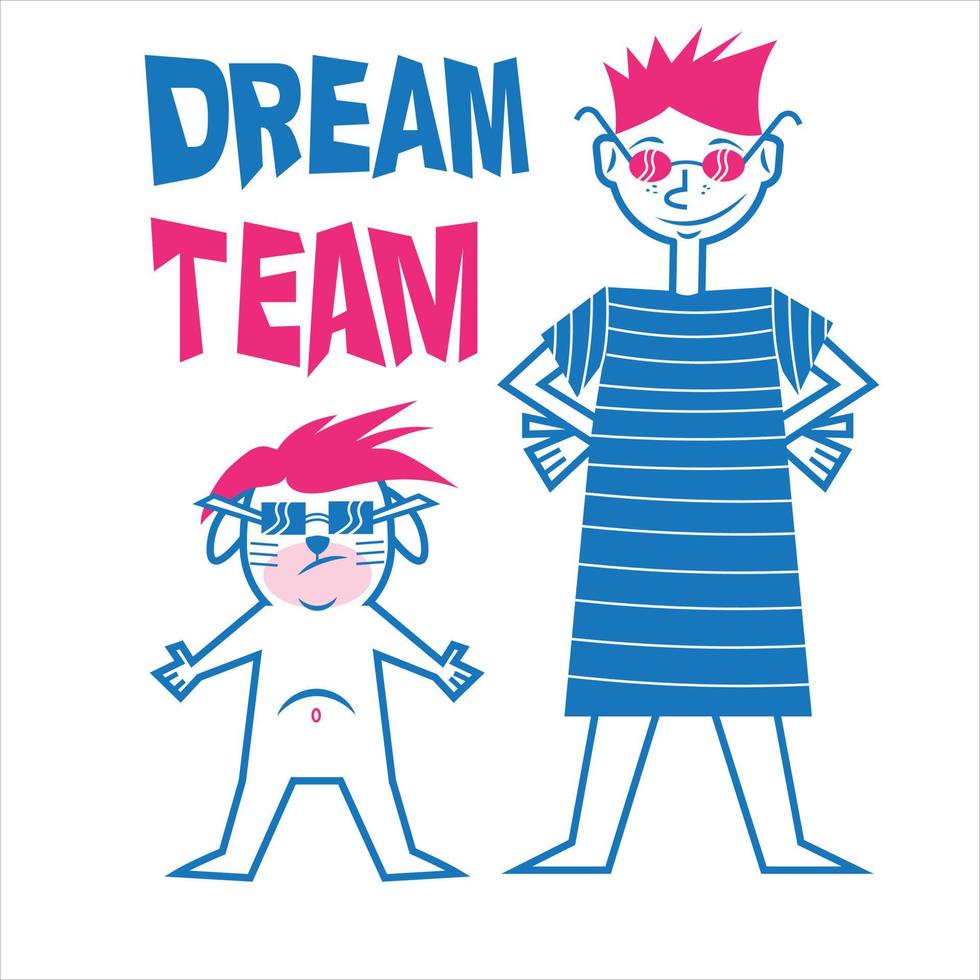 Dream team girl with dog graphic print artwork for apparel, t shirt, sticker, poster, wallpaper and others vector