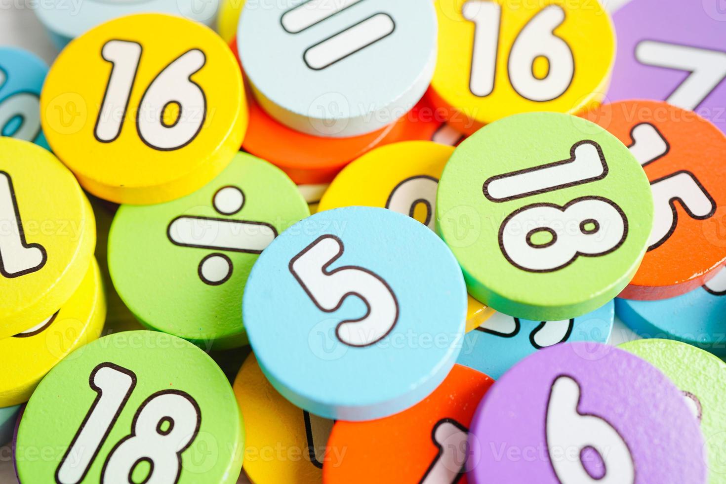 Number wood block cubes for learning Mathematic, education math concept. photo