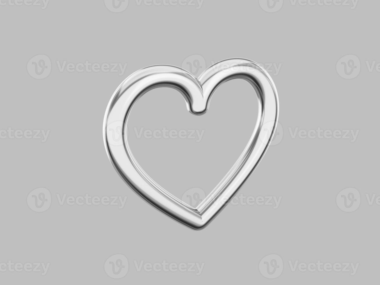 Toy metal heart. Symbol of love. Silver single color. On a gray monochrome background. View left side. 3d rendering. photo