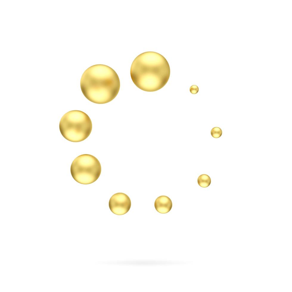 3d gold ball icon that are arranged around each other in a circle on white background. Indicator for loading progress. golden metal sphere. 3d rendering photo