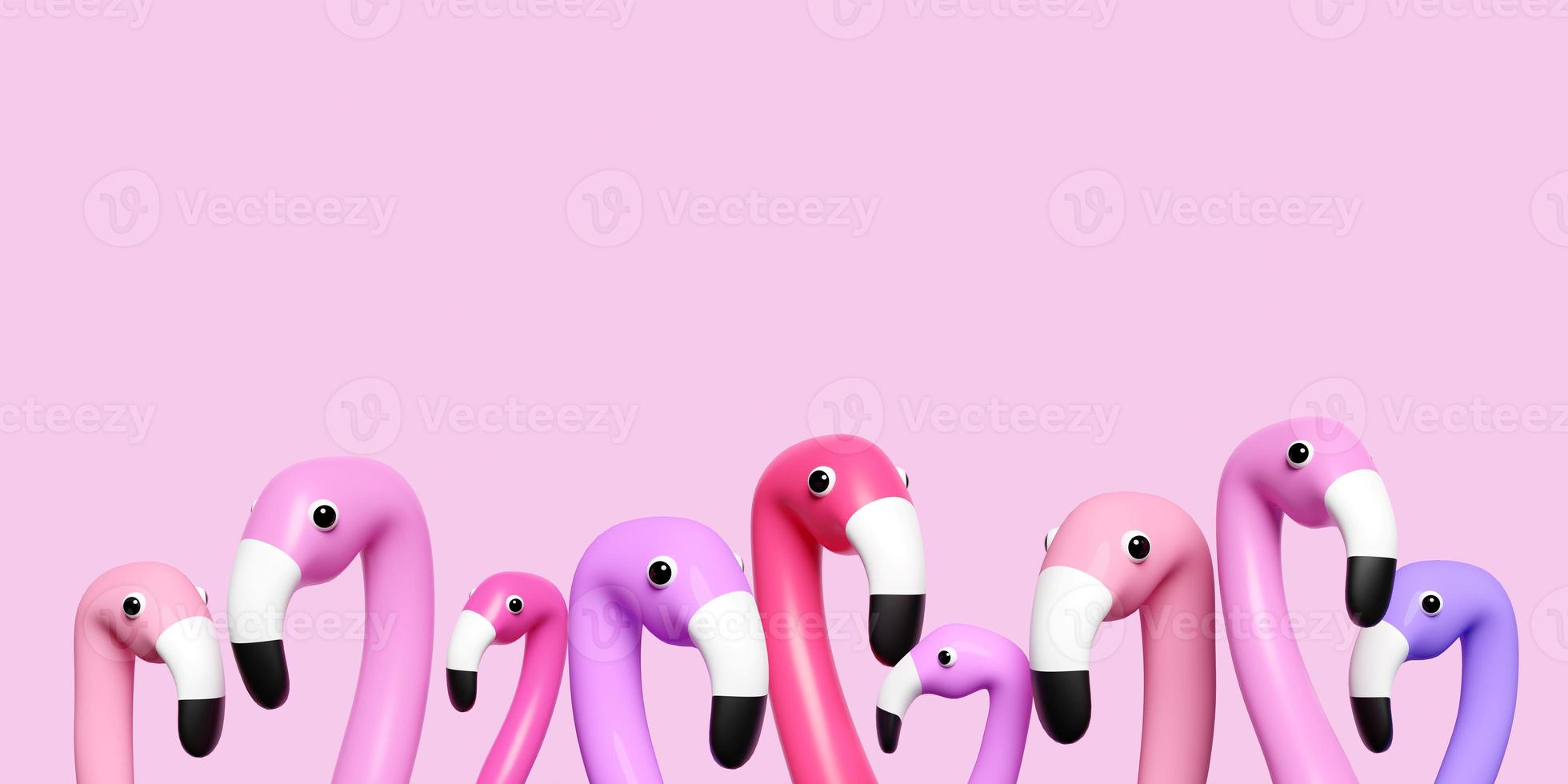 summer travel concept, 3d inflatable flamingo head with space isolated on pink background.  3d render illustration, clipping path photo