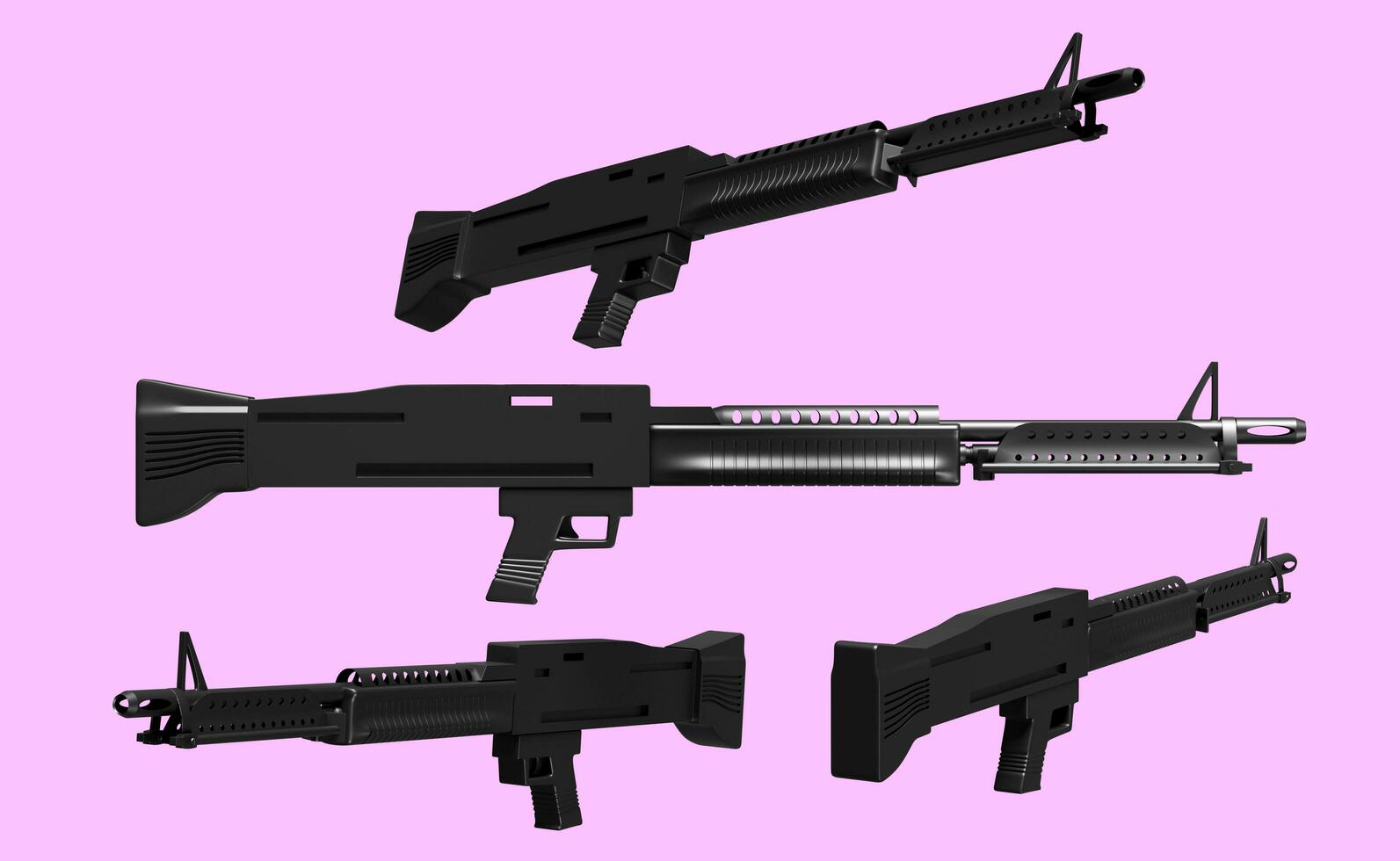 3d m60 machine gun weapon automatic set isolated on pink background. 3d render illustration, clipping path photo