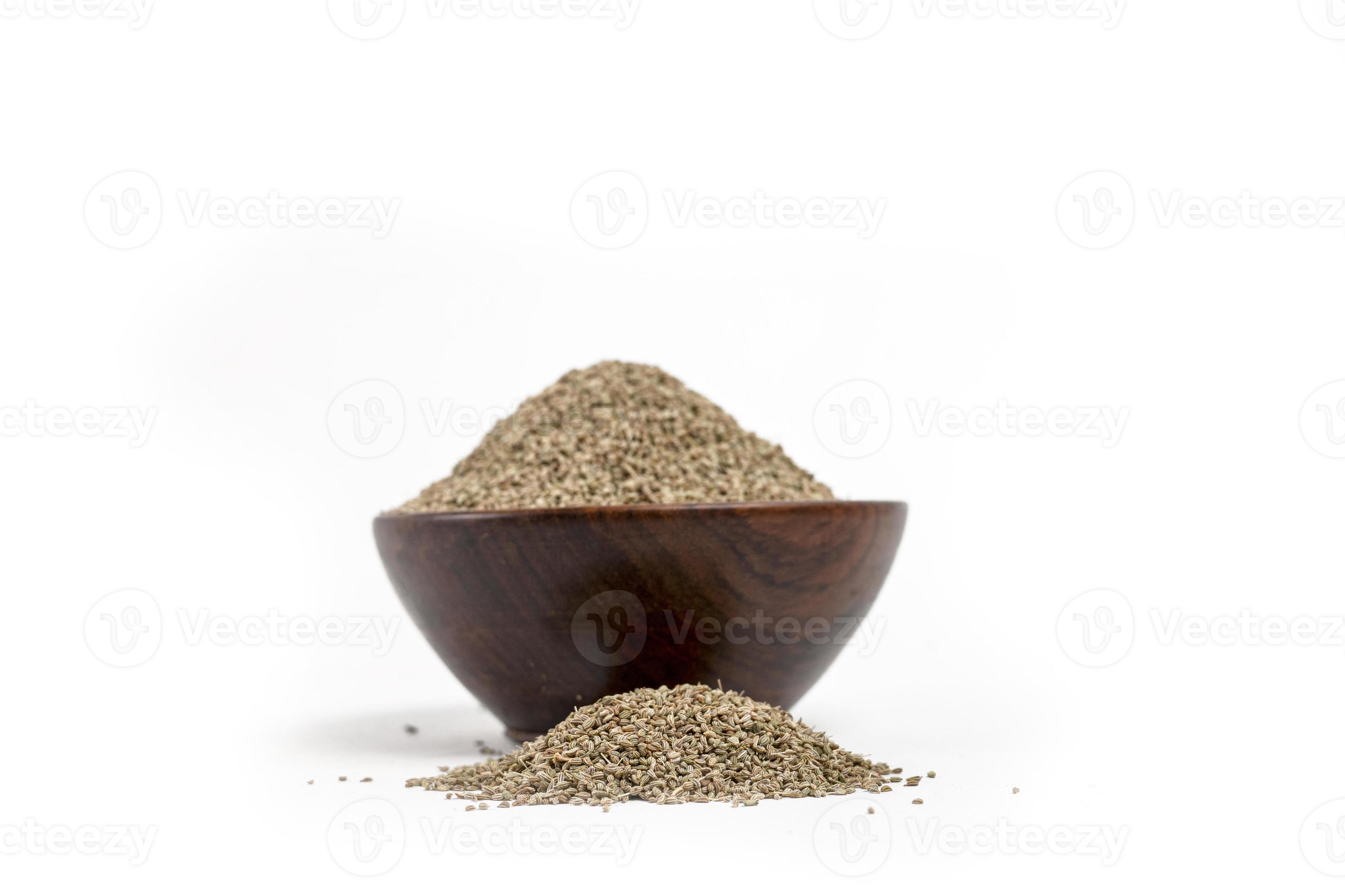 Ajwain or Trachyspermum ammi,caraway herb spice seeds on white