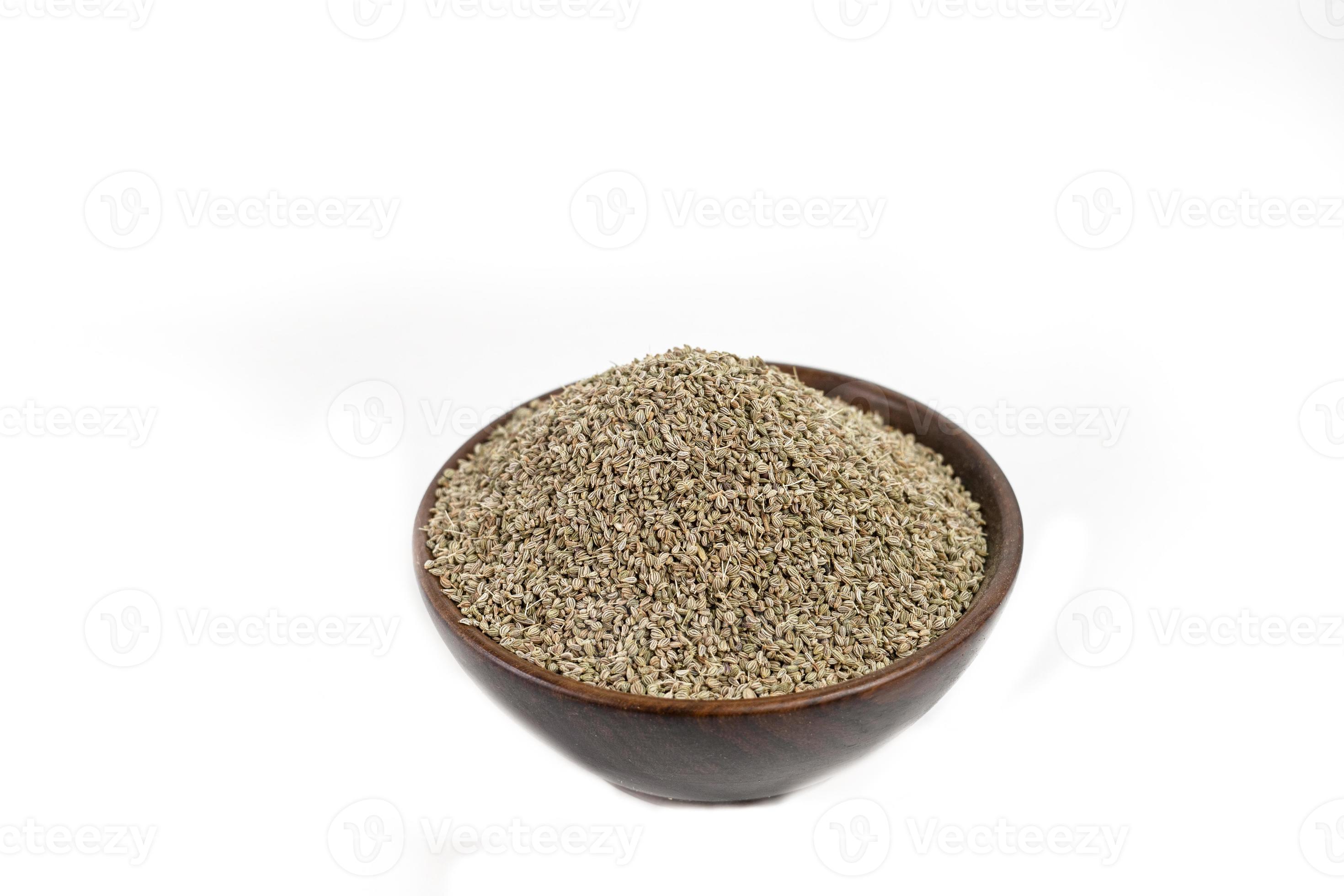 Ajwain or Trachyspermum ammi,caraway herb spice seeds on white