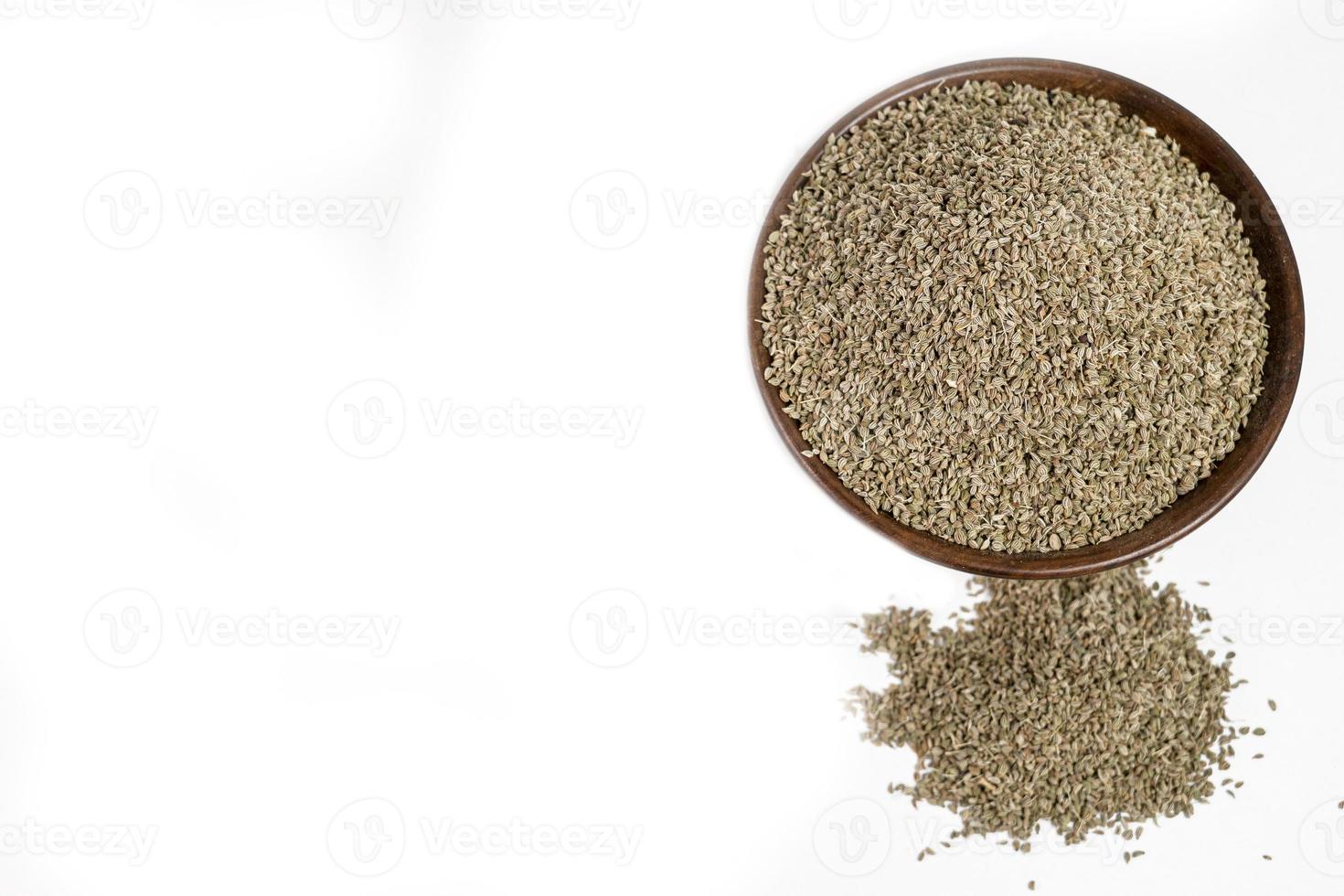 Ajwain or Trachyspermum ammi,caraway herb spice seeds on white