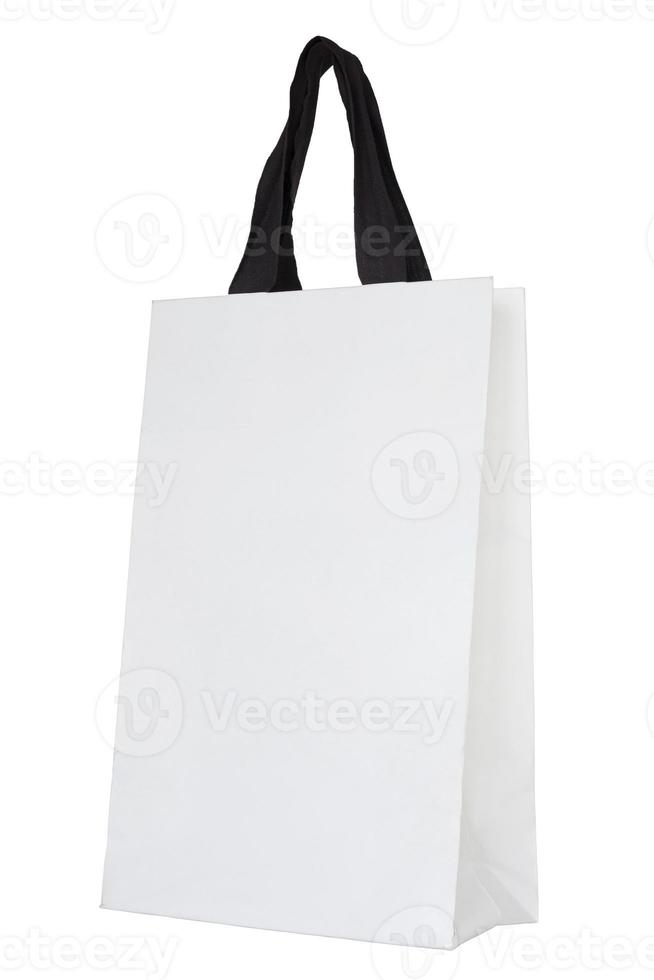 bolsa de papel blanco aislada en blanco con trazado de recorte foto