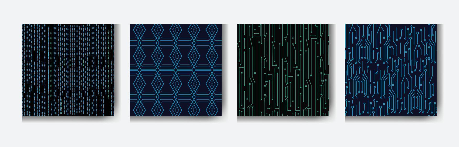 Set of seamless circuit cyber patterns. Collection of digital high tech style vector backgrounds